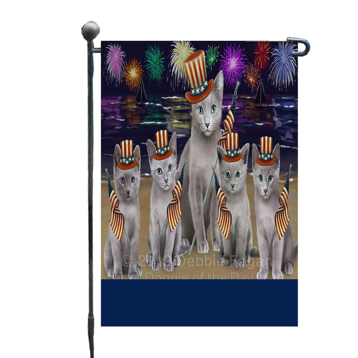 Personalized 4th of July Firework Russian Blue Cats Custom Garden Flags GFLG-DOTD-A58052