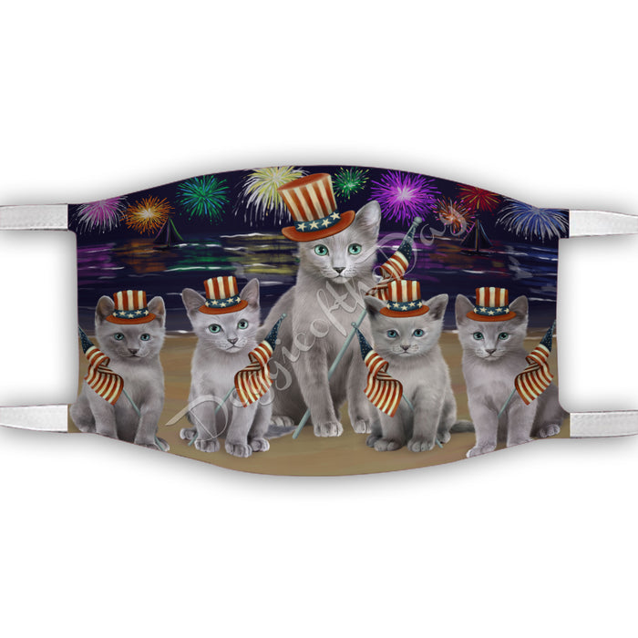 4th of July Independence Day Russian Blue Cats Face Mask FM49434