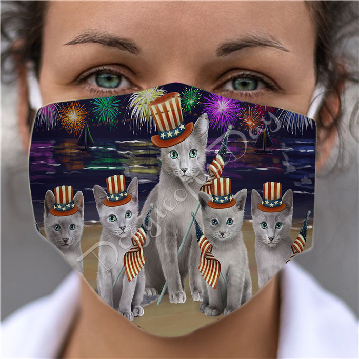 4th of July Independence Day Russian Blue Cats Face Mask FM49434