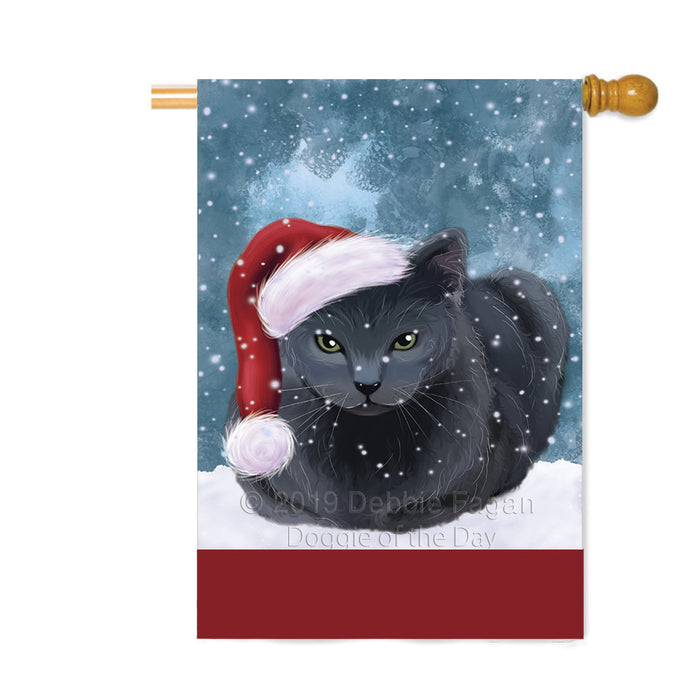 Personalized Let It Snow Happy Holidays Russian Blue Cat Custom House Flag FLG-DOTD-A62485