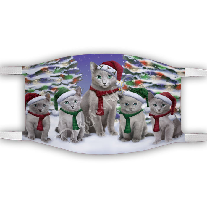 Russian Blue Cats Christmas Family Portrait in Holiday Scenic Background Face Mask FM48371