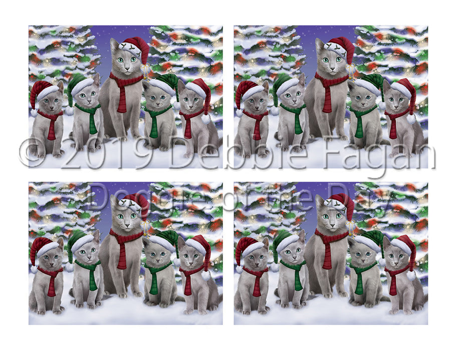 Russian Blue Cats Christmas Family Portrait in Holiday Scenic Background Placemat