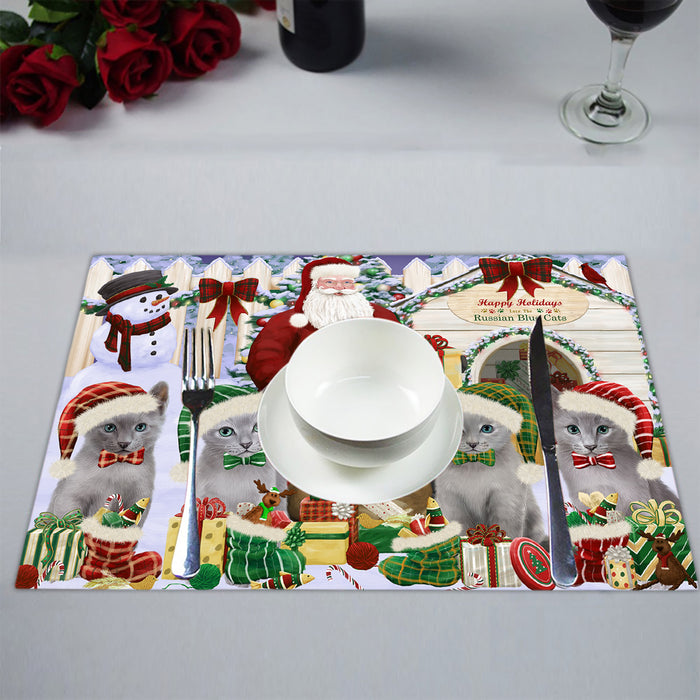 Happy Holidays Christmas Russian Blue Cats House Gathering Placemat