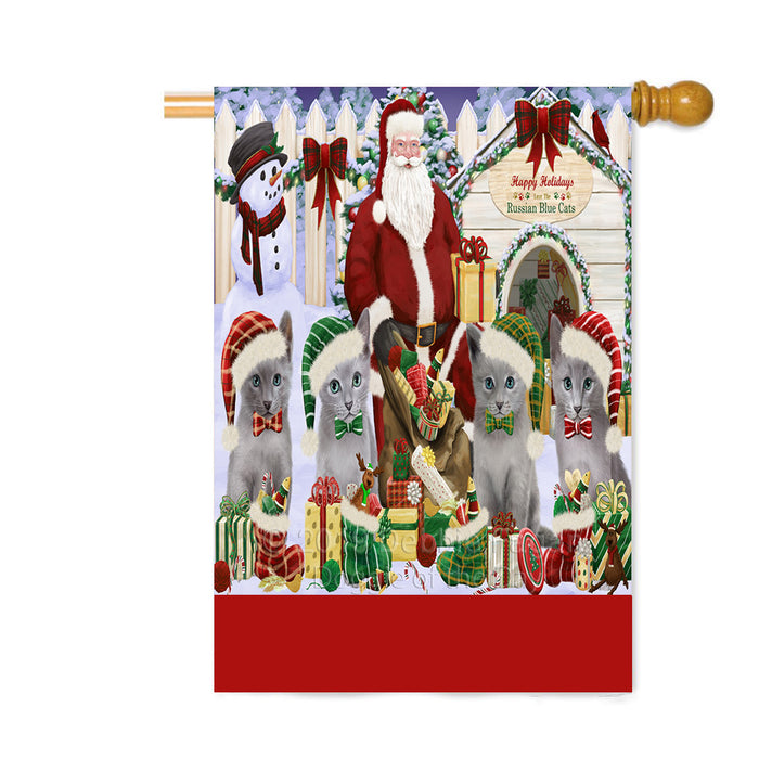 Personalized Happy Holidays Christmas Rusian Blue Cats House Gathering Custom House Flag FLG-DOTD-A58606