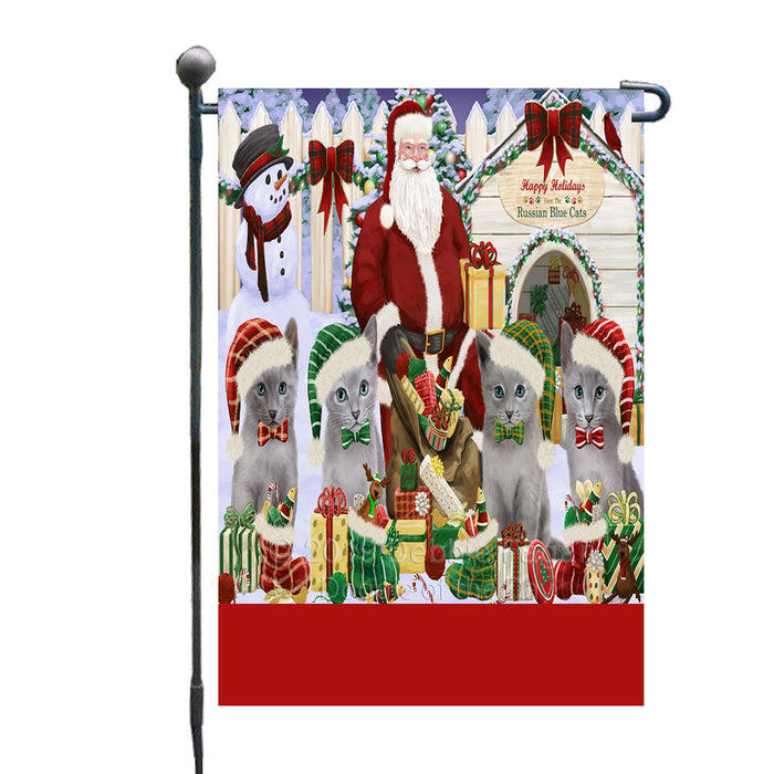 Personalized Happy Holidays Christmas Rusian Blue Cats House Gathering Custom Garden Flags GFLG-DOTD-A58550