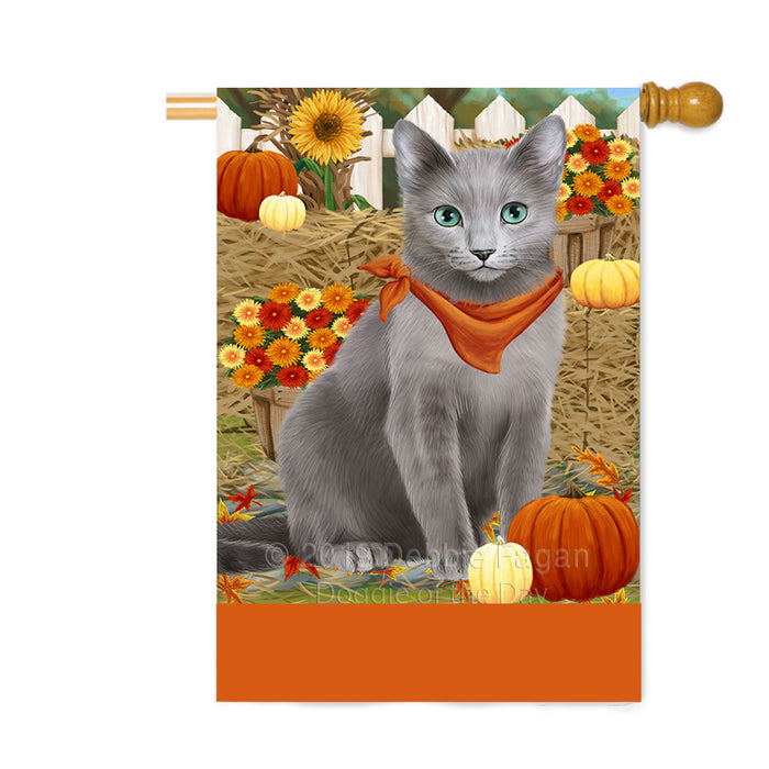 Personalized Fall Autumn Greeting Russian Blue Cat with Pumpkins Custom House Flag FLG-DOTD-A62081