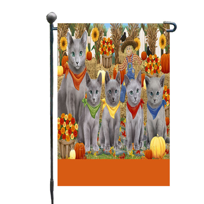 Personalized Fall Festive Gathering Russian Blue Cats with Pumpkins Custom Garden Flags GFLG-DOTD-A62026