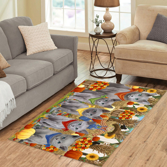 Fall Festive Harvest Time Gathering Russian Blue Cats Area Rug