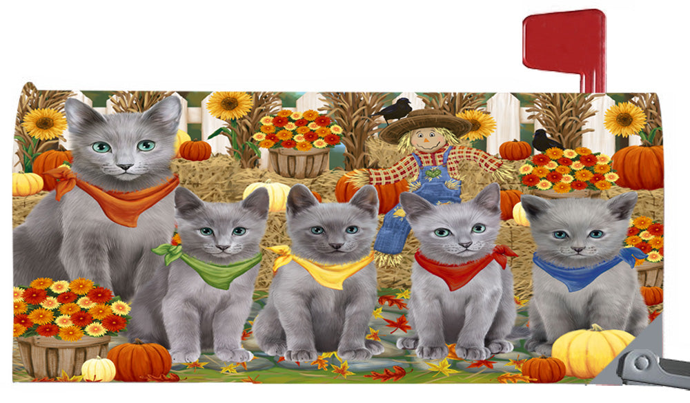 Fall Festive Harvest Time Gathering Russian Blue Cats 6.5 x 19 Inches Magnetic Mailbox Cover Post Box Cover Wraps Garden Yard Décor MBC49109
