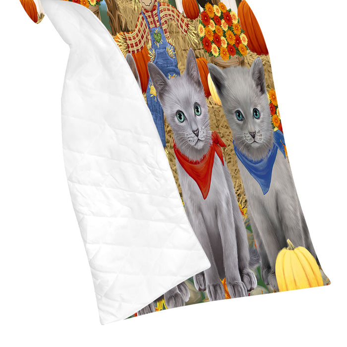 Fall Festive Harvest Time Gathering Russian Blue Cats Quilt