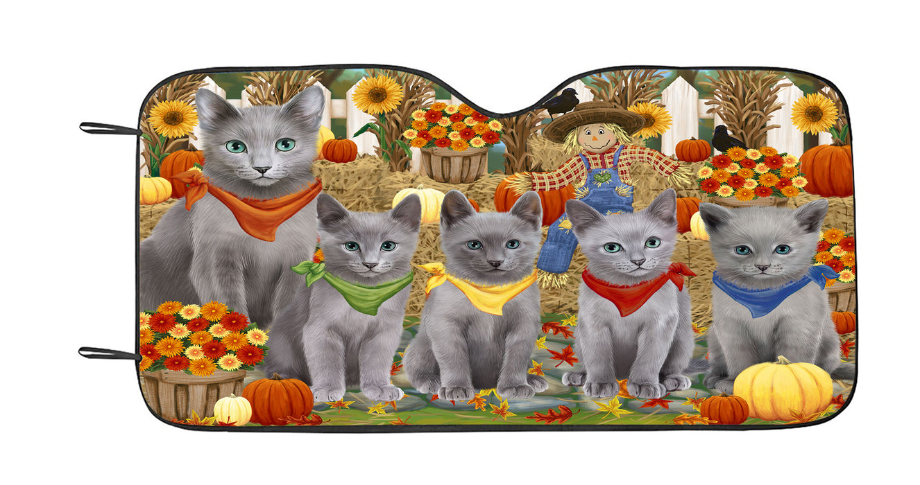 Fall Festive Harvest Time Gathering Russian Blue Cats Car Sun Shade