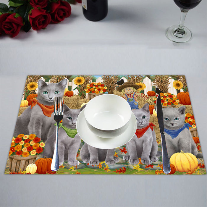 Fall Festive Harvest Time Gathering Russian Blue Cats Placemat