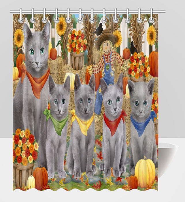 Fall Festive Harvest Time Gathering Russian Blue Cats Shower Curtain