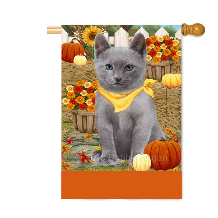 Personalized Fall Autumn Greeting Russian Blue Cat with Pumpkins Custom House Flag FLG-DOTD-A62083