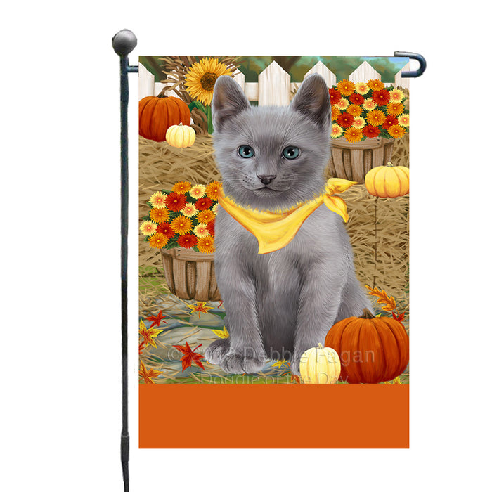 Personalized Fall Autumn Greeting Russian Blue Cat with Pumpkins Custom Garden Flags GFLG-DOTD-A62027