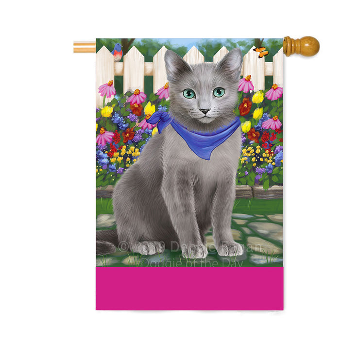 Personalized Spring Floral Russian Blue Cat Custom House Flag FLG-DOTD-A63024