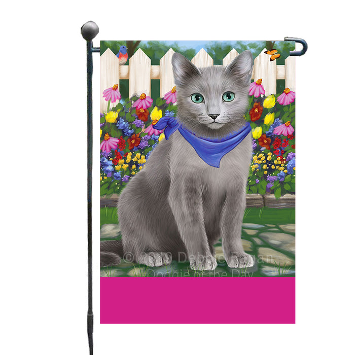 Personalized Spring Floral Russian Blue Cat Custom Garden Flags GFLG-DOTD-A62968