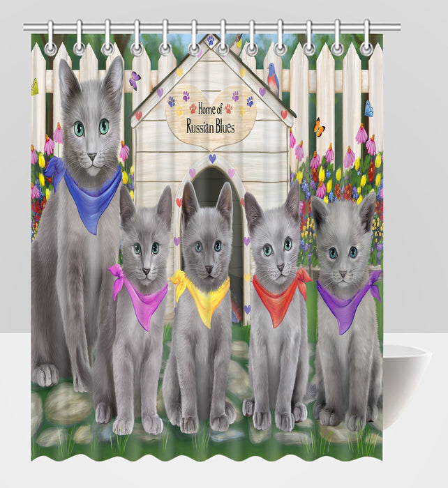 Spring Dog House Russian Blue Cats Shower Curtain