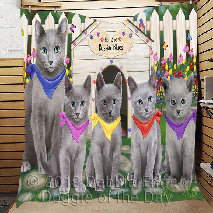 Spring Dog House Russian Blue Cats Quilt