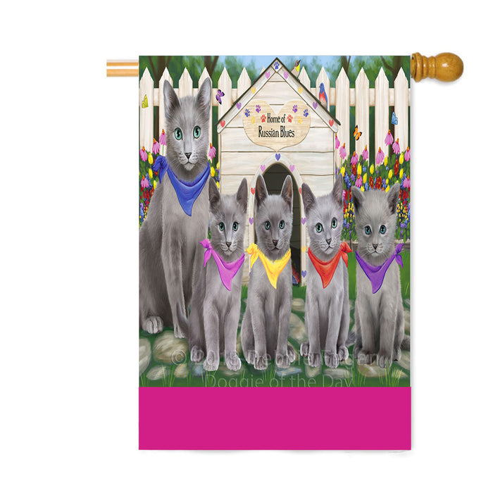 Personalized Spring Floral Russian Blue Cats Custom House Flag FLG-DOTD-A63025