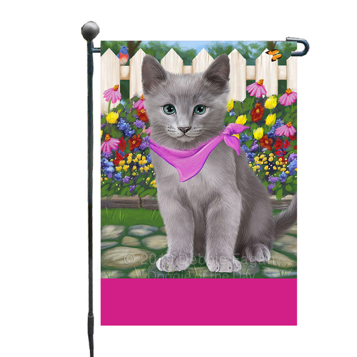 Personalized Spring Floral Russian Blue Cat Custom Garden Flags GFLG-DOTD-A62970