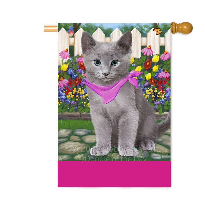 Personalized Spring Floral Russian Blue Cat Custom House Flag FLG-DOTD-A63026