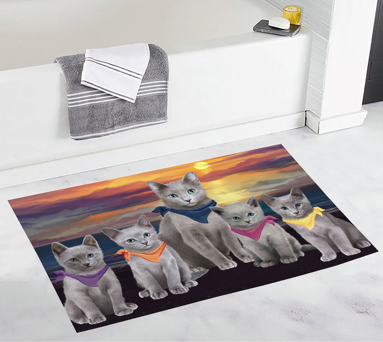 Family Sunset Portrait Russian Blue Cats Bath Mat