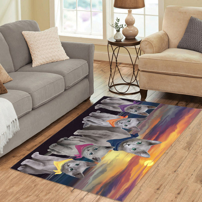 Family Sunset Portrait Russian Blue Cats Area Rug