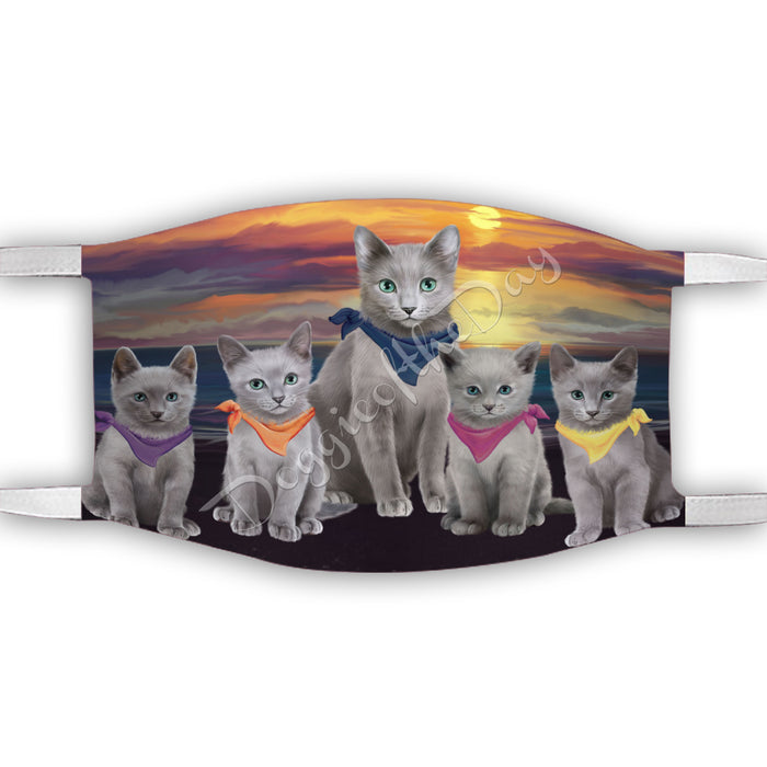 Family Sunset Russian Blue Cats Face Mask FM49230