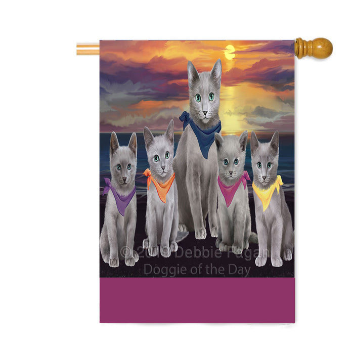 Personalized Family Sunset Portrait Russian Blue Cats Custom House Flag FLG-DOTD-A60681