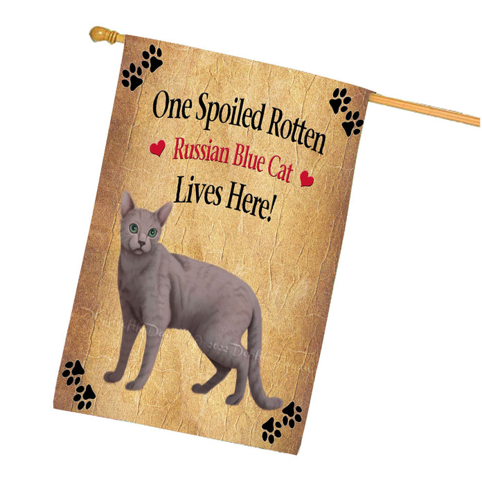 Spoiled Rotten Russian Blue Cat House Flag Outdoor Decorative Double Sided Pet Portrait Weather Resistant Premium Quality Animal Printed Home Decorative Flags 100% Polyester FLG68470