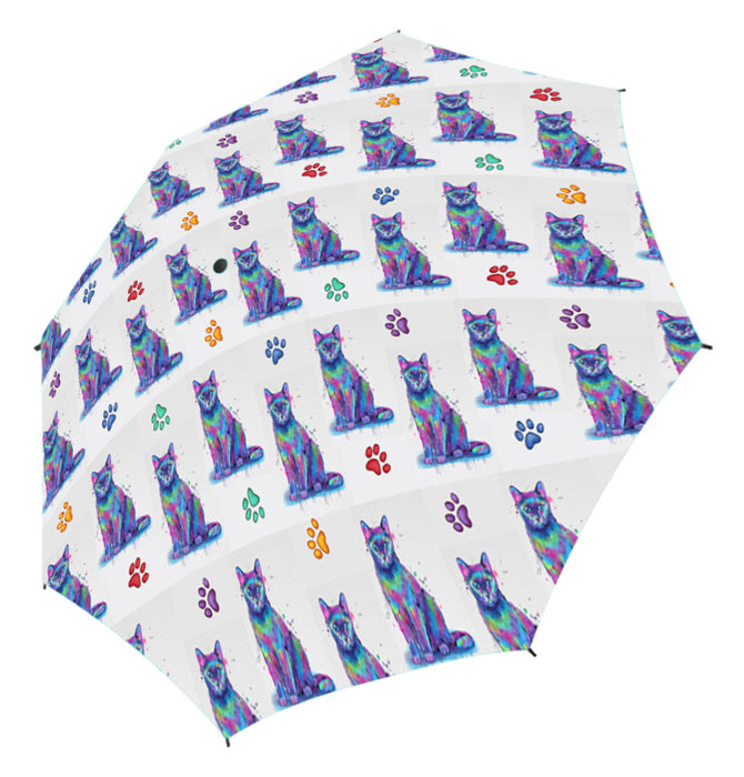 Watercolor Mini Russian Blue CatsSemi-Automatic Foldable Umbrella