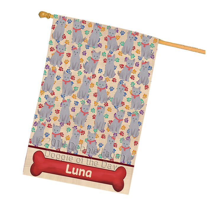 Rainbow Paw Print Russian Blue Cats House Flag FLG65371