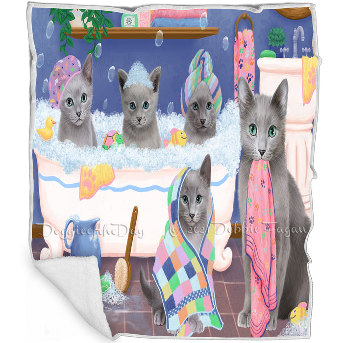 Rub A Dub Dogs In A Tub Russian Blue Cats Blanket BLNKT130764