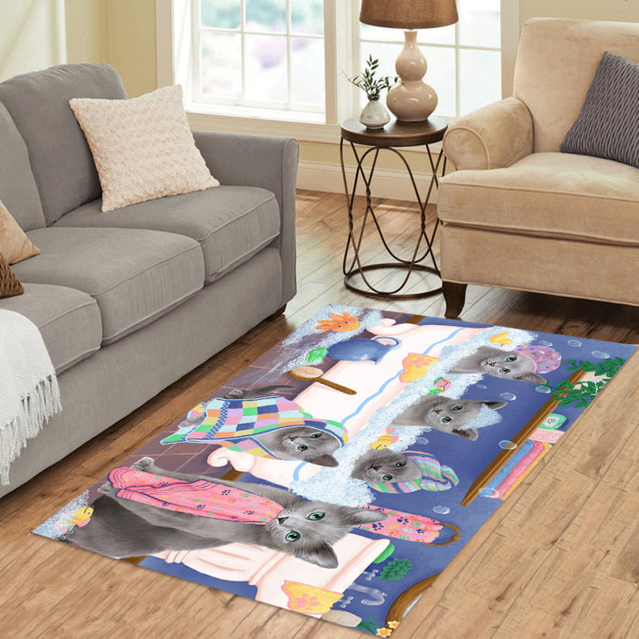 Rub A Dub Dogs In A Tub Russian Blue Cats Area Rug