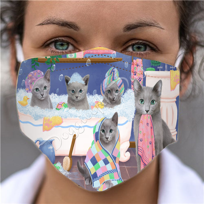 Rub A Dub Dogs In A Tub  Russian Blue Cats Face Mask FM49534