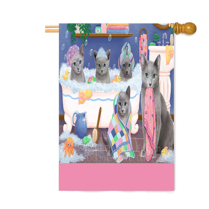 Personalized Rub A Dub Dogs In A Tub Russian Blue Cats Custom House Flag FLG64368