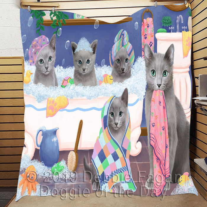 Rub A Dub Dogs In A Tub Russian Blue Cats Quilt