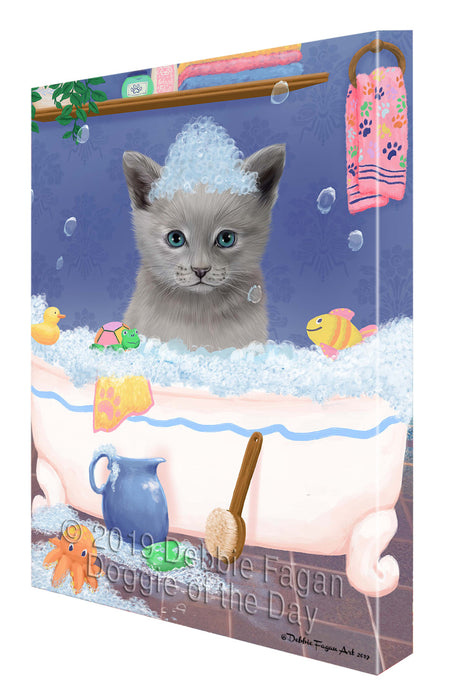 Rub A Dub Dog In A Tub Russian Blue Cat Canvas Print Wall Art Décor CVS143405