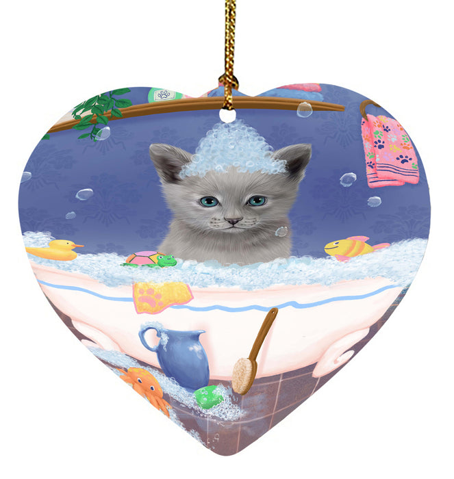 Rub A Dub Dog In A Tub Russian Blue Cat Heart Christmas Ornament HPORA58673