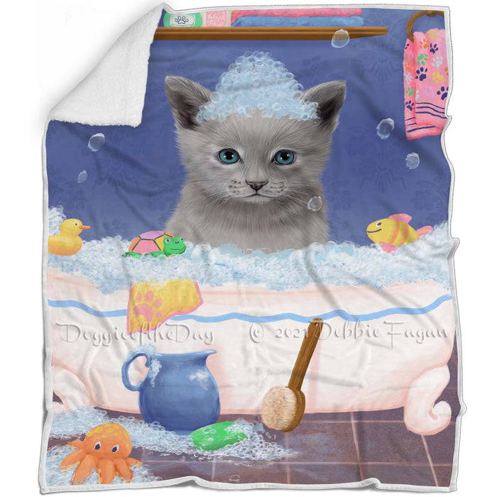 Rub A Dub Dog In A Tub Russian Blue Cat Blanket BLNKT143142