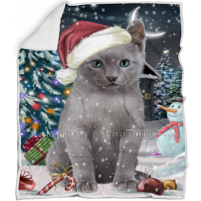 Have a Holly Jolly Christmas Russian Blue Cat Blanket BLNKT143585