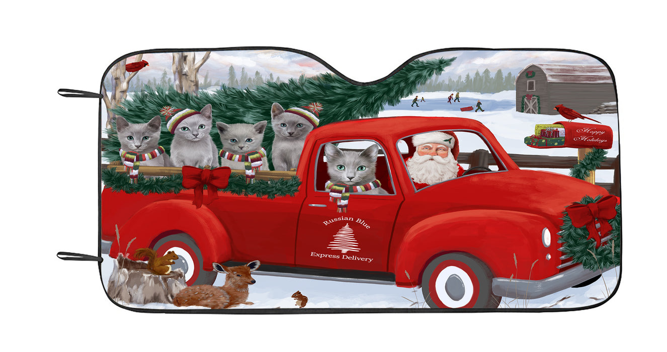 Christmas Santa Express Delivery Red Truck Russian Blue Cats Car Sun Shade