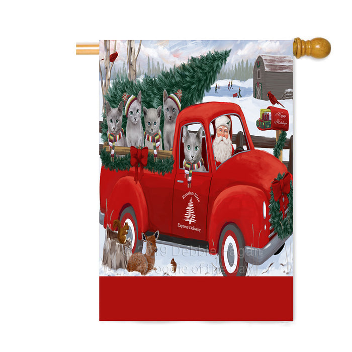 Personalized Christmas Santa Red Truck Express Delivery Russian Blue Cats Custom House Flag FLG-DOTD-A57733