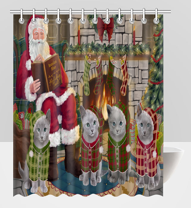 Christmas Cozy Holiday Fire Tails Russian Blue Cats Shower Curtain