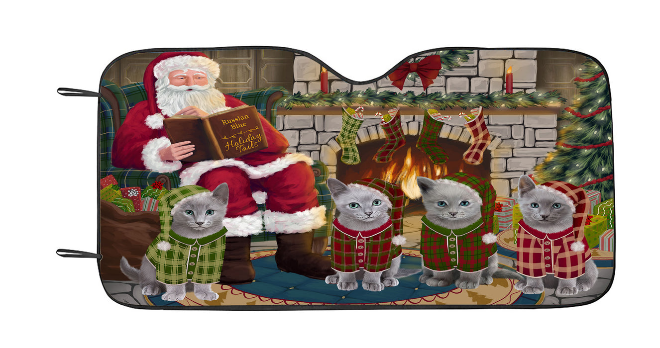 Christmas Cozy Holiday Fire Tails Russian Blue Cats Car Sun Shade