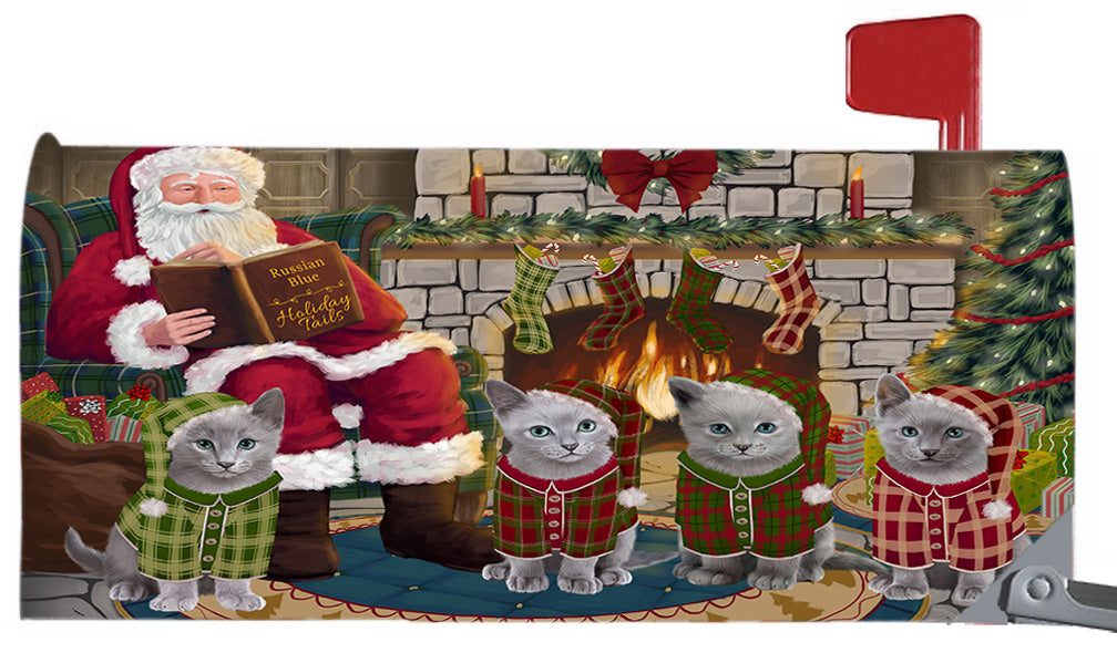 Christmas Cozy Holiday Fire Tails Russian Blue Cats 6.5 x 19 Inches Magnetic Mailbox Cover Post Box Cover Wraps Garden Yard Décor MBC48928