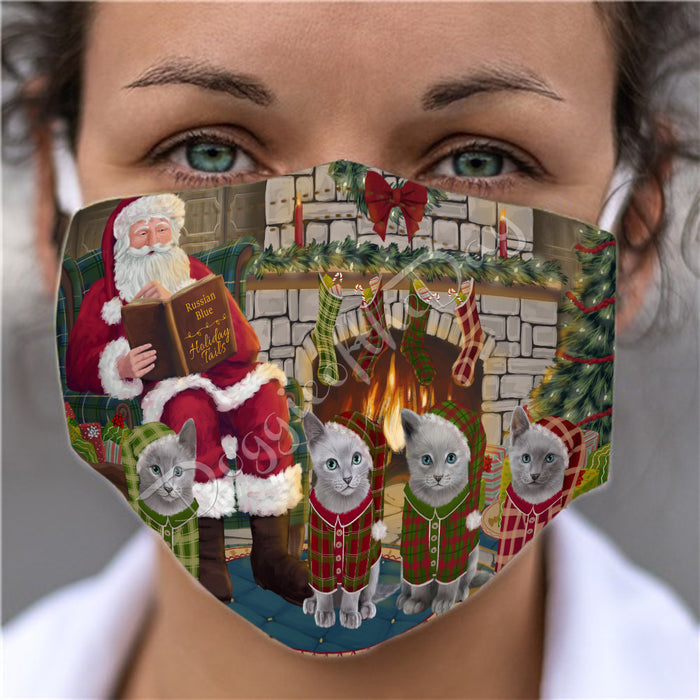 Christmas Cozy Holiday Fire Tails Russian Blue Cats Face Mask FM48661