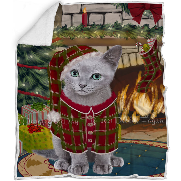 The Stocking was Hung Russian Blue Cat Blanket BLNKT119694