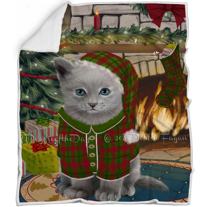 The Stocking was Hung Russian Blue Cat Blanket BLNKT119703